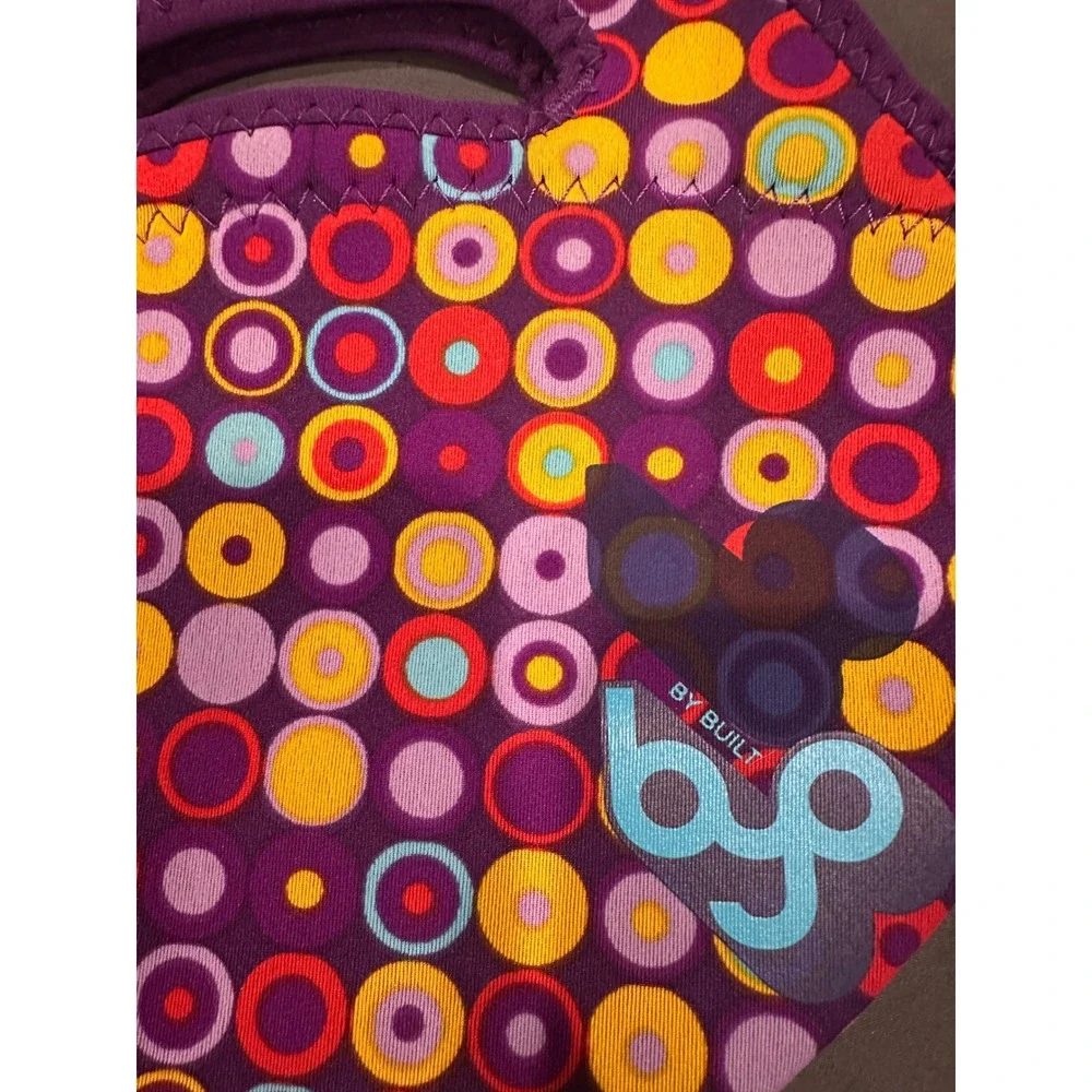 BYO by Built NY Express Lunch Bag Purple Retro‎ Circle Print Neoprene B-LB32